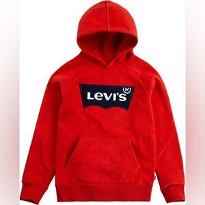 Levi's Big Boys Fleece Batwing Pullover Hoodie Red Blue logo -M 10/12